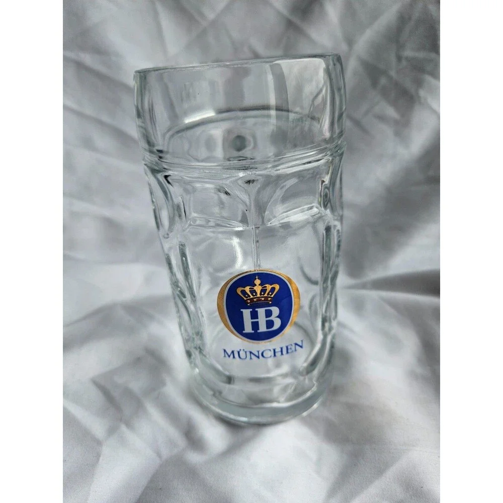 Large HB Hofbrauhaus Munchen 1L Dimpled Glass Beer‎ Stein Mug Heavy Thick